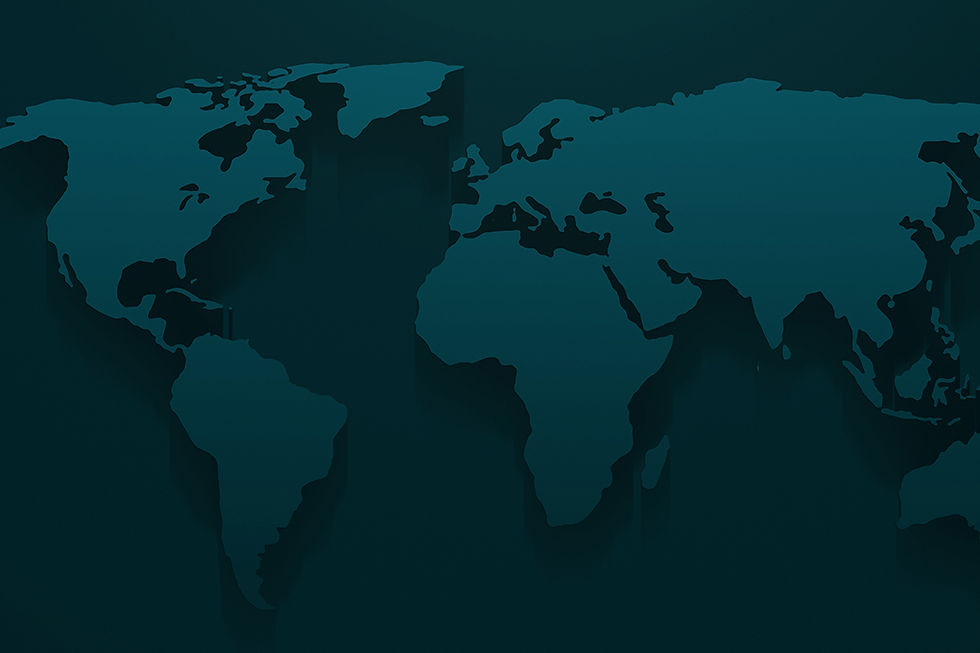 World map silhouette on a dark teal background.