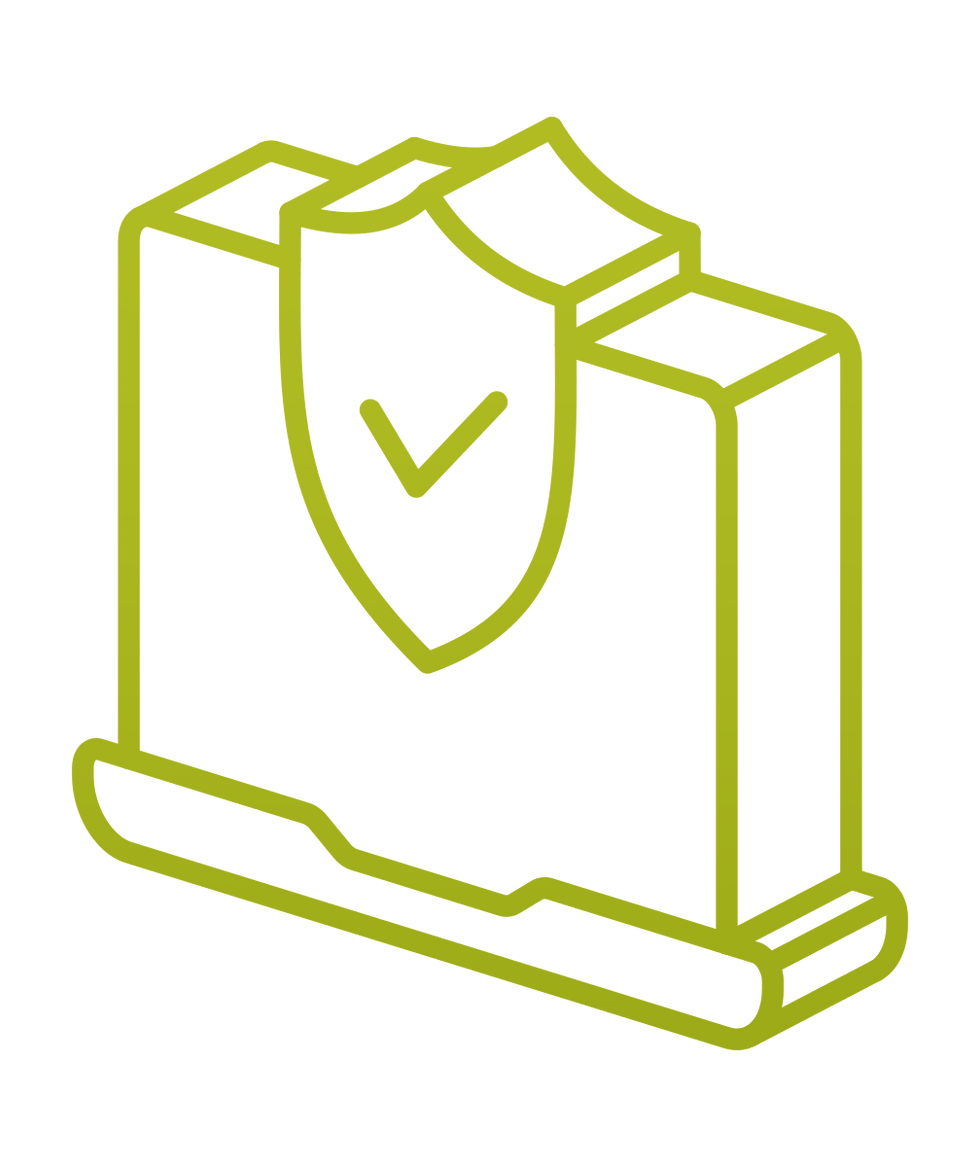 Light green isometric icon displaying a shield on a folder